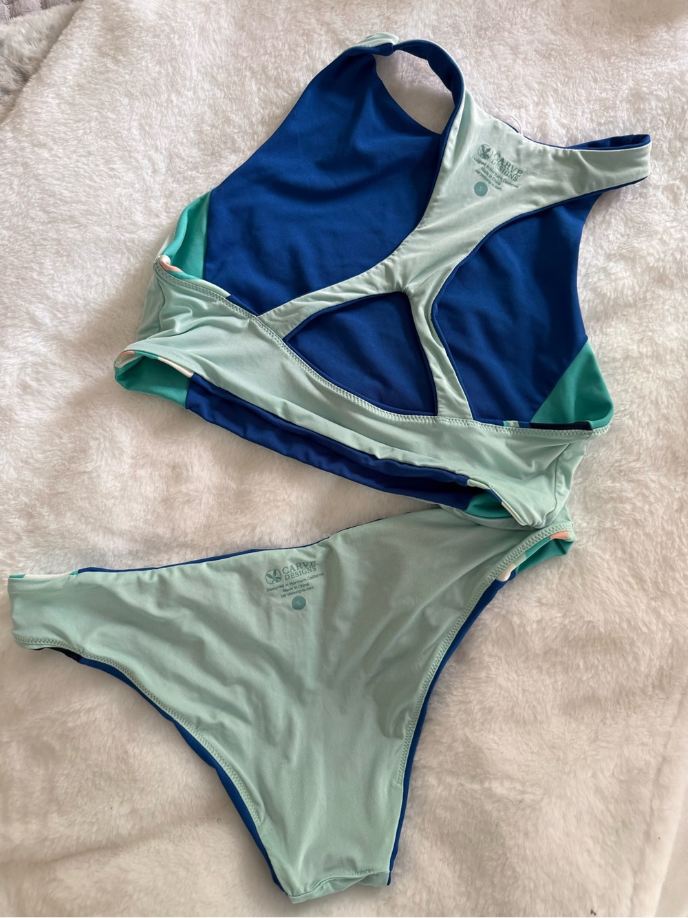 Carve Designs Blue and Teal Two-Piece Athletic Swimsuit Size Small - Picture 4 of 4